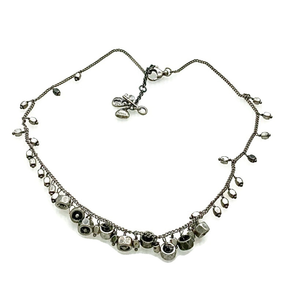 Fossil Silver Tone Hex Nuts Cluster Necklace - image 3